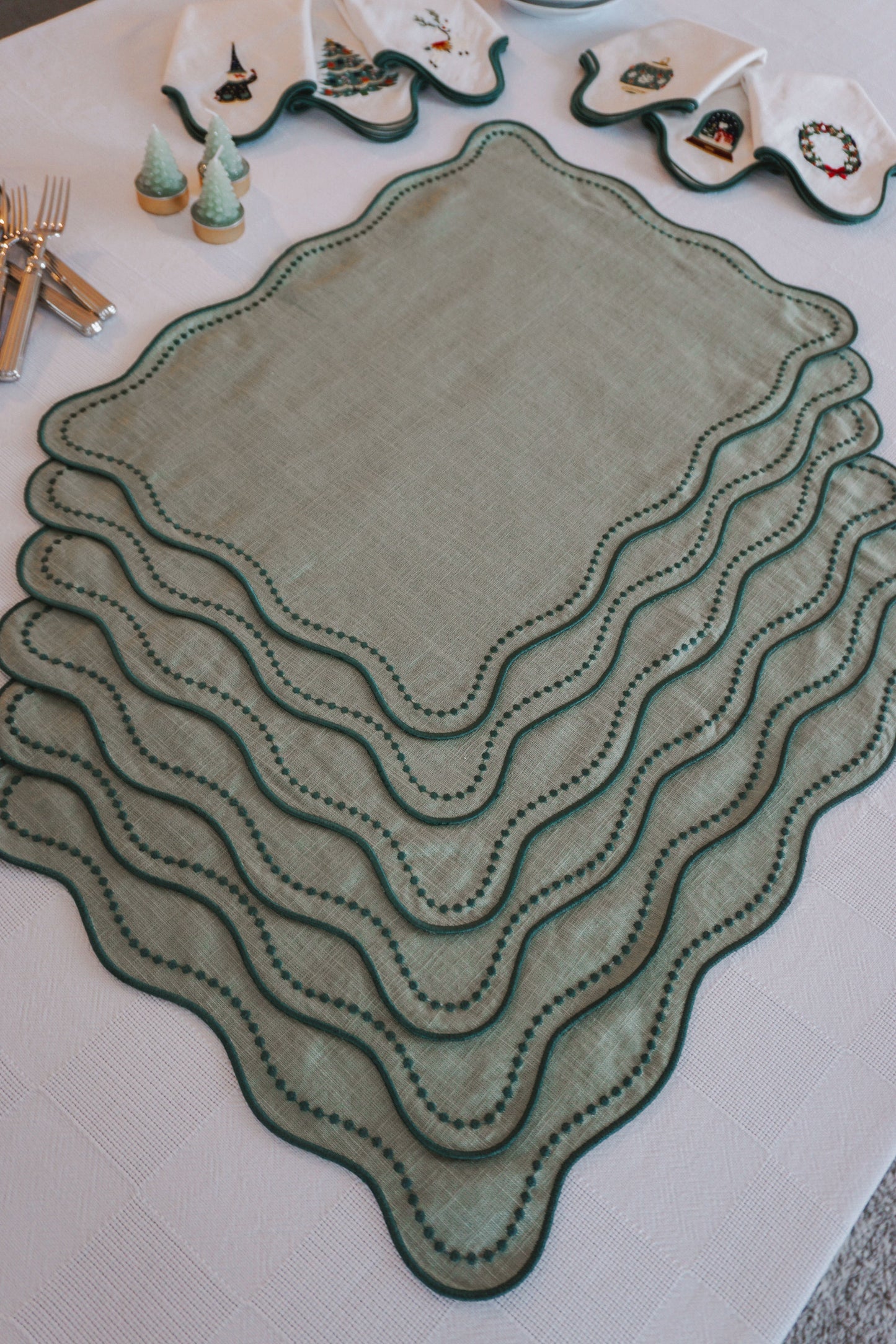 Conjunto 6 Individuais ondulados Verde-Sálvia