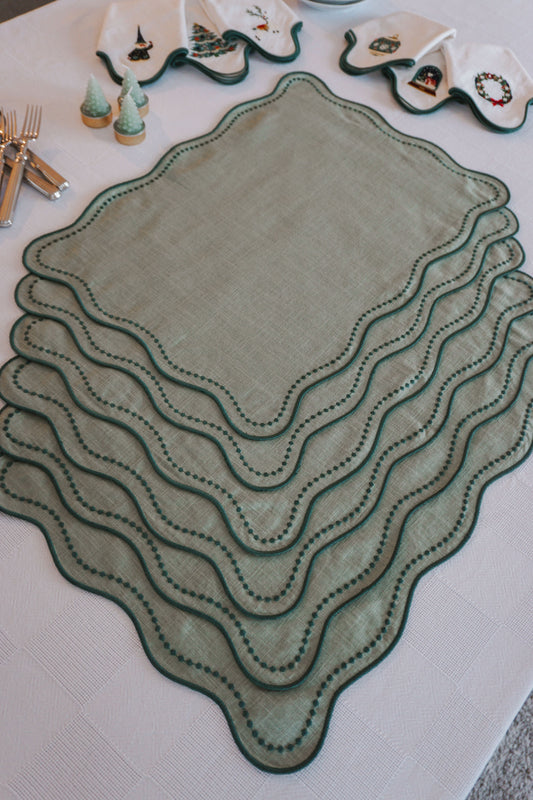 Conjunto 6 Individuais ondulados Verde-Sálvia